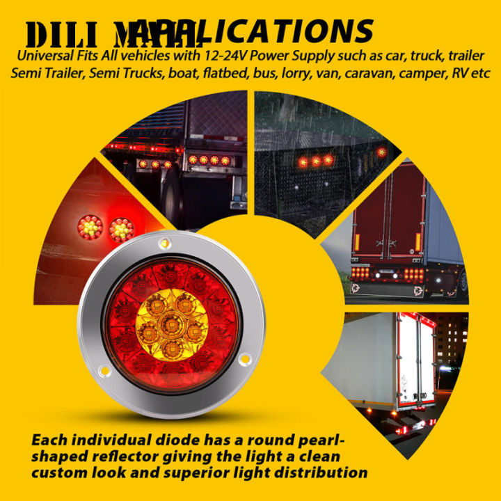 ไฟสัญญาณเลี้ยวหยุดเบรกไฟท้ายรถพ่วง-led-กลม2ชิ้น-16led-อุปกรณ์เปลี่ยนหลอดไฟท้ายรถพ่วงกันน้ำ-ipx6