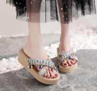 a word drag fashion platform ins flowers cool slippers female summer new out sea beach shoes