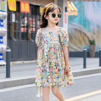 Lovekids Floral Printed Puff Sleeve Girls Dress 2-8 Years Old Kids Backless Sweet Korean Dress Summer Loose Casual Dress