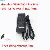 GSM40A24ของแท้24V 1.67A 40W 5.5X2.1Mm อะแดปเตอร์ AC GSM40A24 P1J สำหรับ MW หมายถึงเครื่องชาร์จอุปกรณ์พลังงานที่ดี