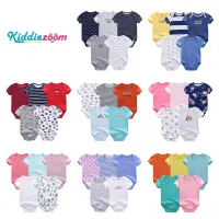 Kiddiezoom 5 PCS Newborn baby clothes boy baby romper 5 short sleeve bodysuits fashion simple jumpsuit 100% cotton 0-12 months