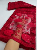 Red African Lace Fabric 2023 2.5Yards Embroidered Nigerian Laces Fabric Bridal High Quality French Tulle Lace Fabric TY3243 Fabric  Material