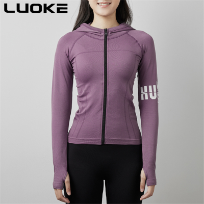 Luoke เสื้อสเวตเตอร์ออกกำลังกายพิมพ์เสื้อกีฬา Elastic Breathable ซิปวิ่งออกกำลังกายโยคะเสื้อผู้หญิงกีฬา