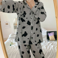 Womens Cute Cartoon Pajamas Set Turn-down Collar Pyjamas Long Sleeves Suit Soft Female Sleepwear Autumn Homewear Home Services