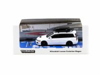 MITSUBISHI LANCER EVOLUTION WAGON WITH DETACHED ROOFTOP CARGO CARRIER WHITE 1:64 (TARMAC WORKS)