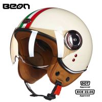 BEON หมวกกันน็อควินเทจแบบเปิดหน้า3/4ย้อนยุค,หมวก Chopper Capacete De Moto รถมอเตอร์ไซด์สกู๊ตเตอร์ชายหญิง Casco DOT อนุมัติ