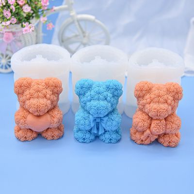 3 Big Rose Bear Candle Silicone Mold Gypsum form Carving Art Aromatherapy Plaster Home Decoration Mold Gift Handmade