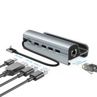 6 In 1 4K USB C ถึง RJ45 1000Mbps เครื่องชาร์จ USB3.0 Type-C เข้ากันได้อีเธอร์เน็ต HDMI-C สำหรับแท่นวางมือถือที่ถือคอนโซลสตีม