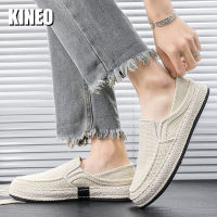 KINEO Sepatu Slip On สำหรับผู้ชายรองเท้าเดินสบายกลางแจ้งรองเท้าผ้าแคนวาสกันลื่นปิดรองเท้าผ้าใบแฟชั่นนิ้วเท้ารองเท้าแตะที่ทำจากผ้าสบาย