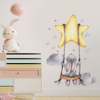 Cartoon Rabbit Swing Star Pattern Wall Sticker Study Living Room Childrens Room Atmosphere Decoration Wallpaper