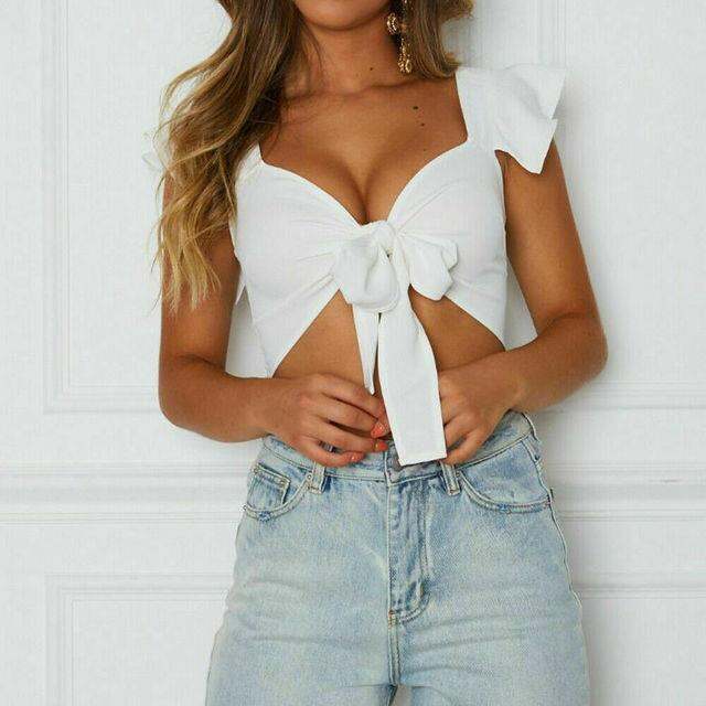 v-neck-sleeve-t-shirt-crop-bow-tie-front-short-beach-bandage-tee-top