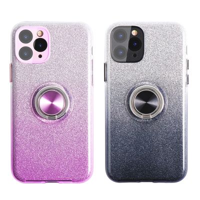 「16- digits」 Bling Glitter Gradient Soft Case สำหรับ iPhone 12 Pro Max 11 XS X XR 7 8 Plus SE 2020โทรศัพท์พร้อมที่วางแหวนยืนปกผู้หญิงสาว
