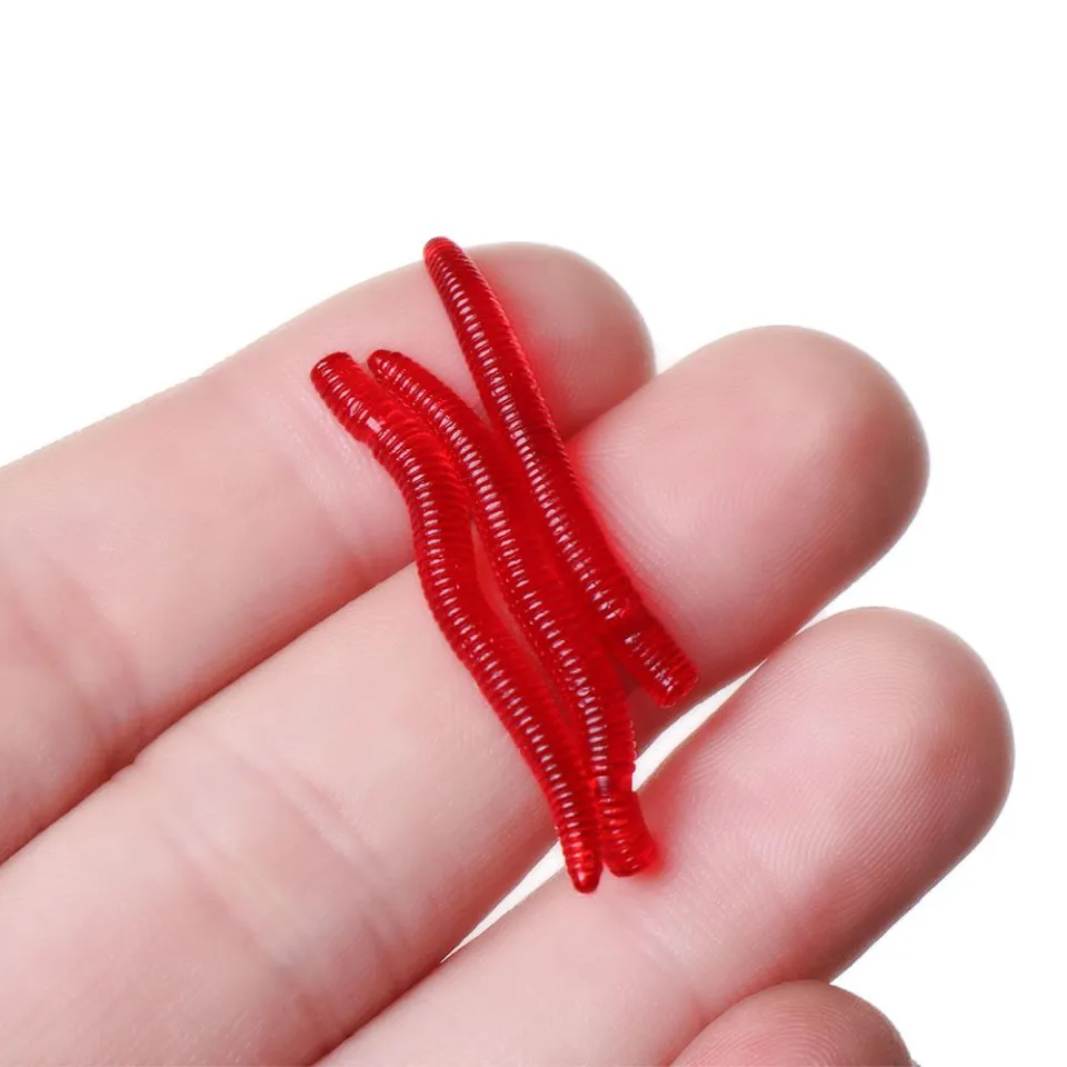 Cheap Plastic 100 Pcs/lot 4cm Smell Red Worm Lures Soft Bait Worms Fishing  Takcle Grub Fish Toys