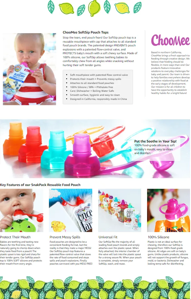 SoftSip Baby Food Pouch Silicone Tops + Travel Case