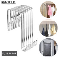 KINGSUSLAY Over The Door Hooks For Clothes, 12 Pack Heavy Duty Stainless Steel Door Hanger And Door Hooks For Hanging Hats,กุญแจ,ผ้าขนหนู,เสื้อโค้ท,กระเป๋าถือ (สีเงิน)