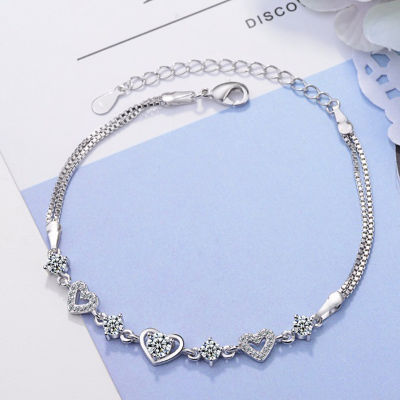 Heart Zircon Crystal Bracelets For Women 925 Sterling Silver Fashion Wedding Party Fine Charms Jewelry Gifts Free Shipping