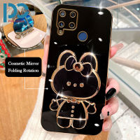 สำหรับ Realme C11 C15 C25 C12 C17ตัวชุบโลหะหรูหรา C20 C11 C25Y C21Y C35 C33แฟชั่นกระต่ายนุ่มชุบเคสโทรศัพท์ขายกระจกแต่งหน้ากระต่ายเคลือบด้วยวัสดุ TPU