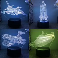 ♈♘ Aircraft Airplane 3d Led Night Light For Bedroom Fighter Rocket SteamShip Lava Lamp Childrens Room Decor Birthday Gift