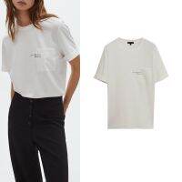 ICO MASSIMO DUTTI เสื้อยืดเสื้อยืดแบบหลวมเรียบง่ายใหม่ฤดูร้อนเสื้อยืดแขนสั้นผ้าฝ้ายตกแต่งสโลแกน6853575