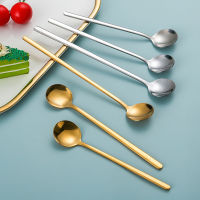 Lovely Dessert Spoon Thickened Small Soup Spoon Seasoning Spoon Cute Spoon Long Handle Spoon Golden Round Spoon