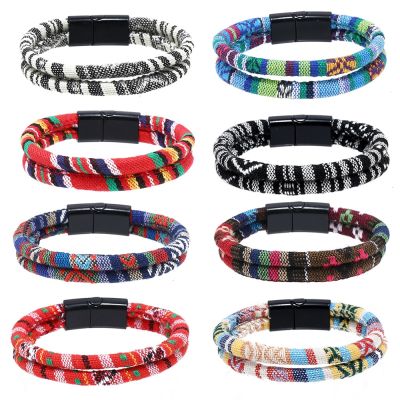 2023 Double Layered Ethnic Tribal Cloth Fil Bracelet Men Women Summer Bohemia Fabric Rope Bracelet For Men Pulseras Hilo Hombre