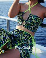 Fah Chak Woman Lexi, Fluo Yellow &amp; Navy Holiday Set  (Top &amp; Sarong)