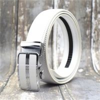 Cow Leather Belt Men Blue/white/brown/black/red 3.5CM Width Male Leather Strap Large Size Automatic Buckle Belt for Men 90-130CM