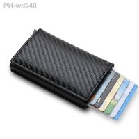 Anti-theft Swipe Automatic Pop-up Card Holder Ultra-thin Credit Card Metal Card Holder Men 39;s Multi-card Slot Carbon Fiber Wallet