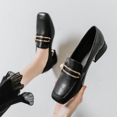 รองเท้าหนังนิ่มแท้ Lefu Shoes ผู้หญิงเท้าเดียวเหยียบ 2023 ฤดูใบไม้ผลิและฤดูใบไม้ร่วงร้อยตารางรองเท้าส้นเตี้ยรองเท้าส้นเตี้ยแบนอังกฤษรองเท้าหนังขนาดเล็ก
