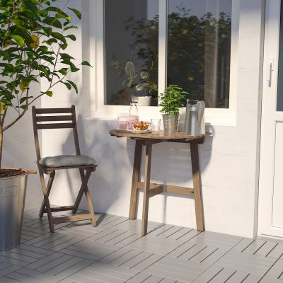โต๊ะสนามแบบยึดผนัง+เก้าอี้พับ, ย้อมสีน้ำตาลอ่อน เทา ไม้อะคาเซีย 66x6x72 cm.