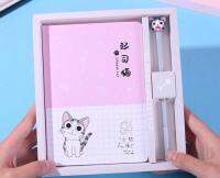 Kawaii Cheese Cat Notepads Set With Gel Pen Cartoon Diary Agenda Weekly Planner Writing Paper Gift Box Package Pink Girls