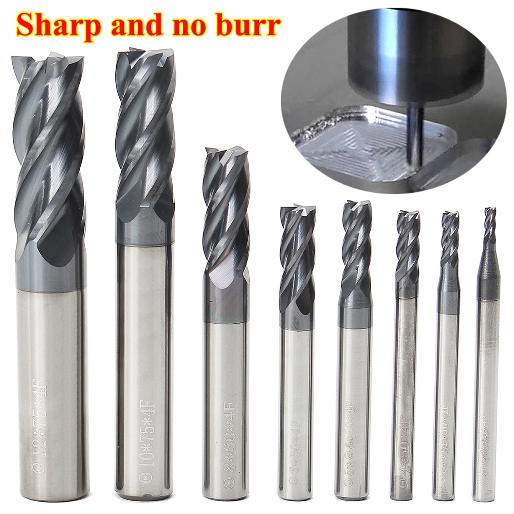 8pcs End Mill Set CNC Milling Cutter Tungsten Carbide 4 Fultes Rotary Bits Tool 