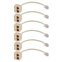 6X RJ11 6P4C 2 Way Outlet Telephone Jack Line Splitter Adapter Beige