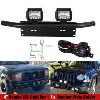 Universal Car Front License Plate Bull Bar Bumper Mount Bracket with 4 LED Work Light Fog Lamp Holder Offroad Truck Trailer