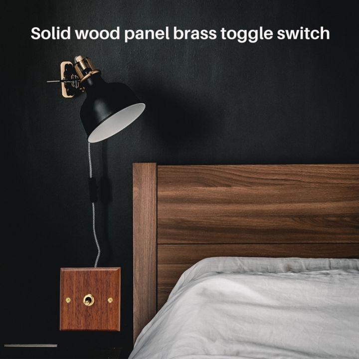 86-type-solid-wood-panel-switch-wall-light-retro-brass-toggle-switch-wood-grain-electrical-switch-socket