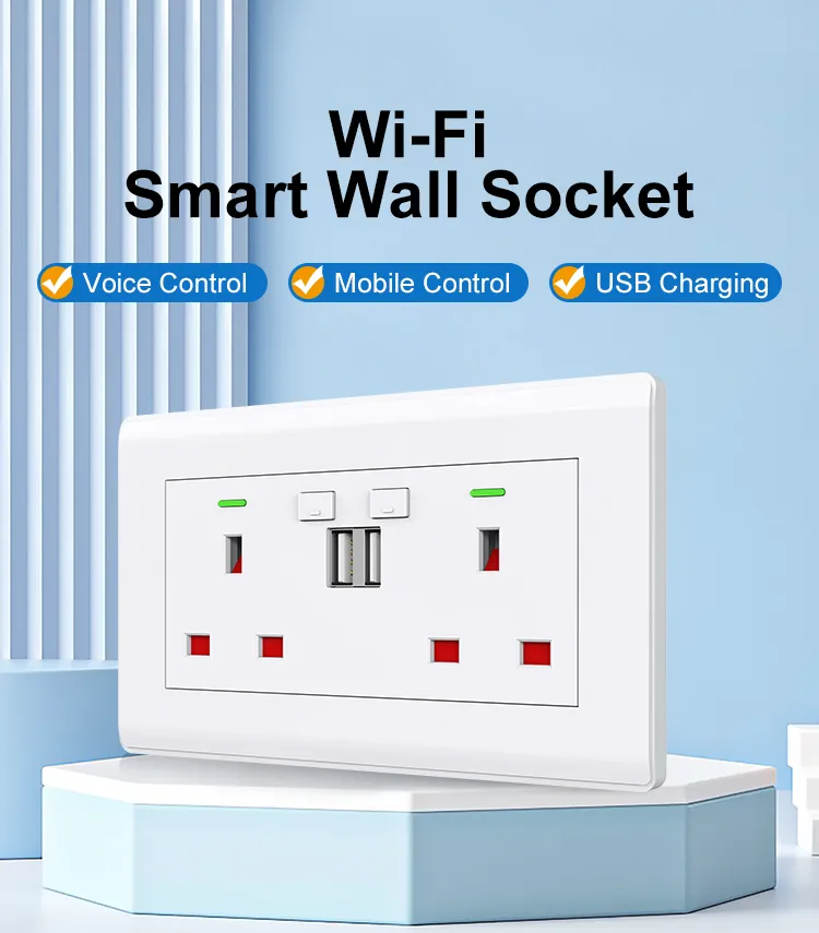 TBU02 Smart Wall Socket UK Double Switch Twin Socket,UK Smart Socket