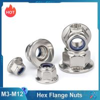 10Pcs M3 M4 M5 M6 M8 M10 M12 Hex Flange Nuts Nylon Insert Lock Nut 304/Carbon Steel DIN6923-1983 Nails  Screws Fasteners