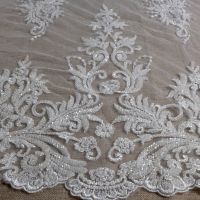 La Belleza New beautiful bridal white lace fabric special disign ivory heavy beaded wedding dress lace fabric 47 width 1 yard Fabric  Material