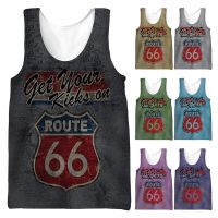 2023 Summer New Route 66 Letter 3D Printed Sleeveless Cool Tank Tops Mens Fitness Muscle Vest Hipster Casual Streetwear Tops