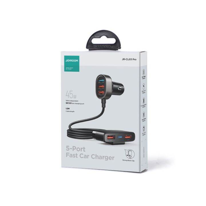 joyroom-r-cl03-pro-ชาร์ทรถ-fast-car-charger-with-extension-cable-45w-5xusb-a