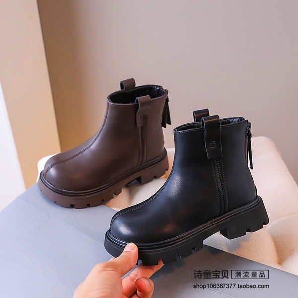 รองเท้าบูทเด็กผู้หญิง-girls-martin-boots-fall-winter-2023-รองเท้าเด็กใหม่-รองเท้าบูทสีดํา-soft-soled-kids-สไตล์อังกฤษ-smoker-boots