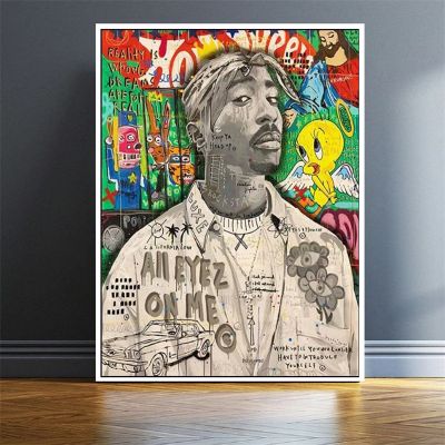 นักร้องฮิปฮอปศิลปะป๊อป Tupac Shakur กราฟฟิตีผ้าใบวาดภาพภาพเหมือนภาพวาดบนผืนผ้าใบและศิลปะบนผนังรูปภาพสำหรับห้องการตกแต่งบ้าน1ชิ้นกรอบด้านในหรือไร้กรอบ