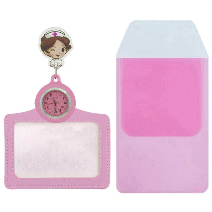 new-2-in-1-cartoon-nurse-retractable-badge-reel-pocket-watches-pen-bags-ladies-women-doctor-mens-name-cards-hang-quartz-watches