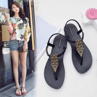 COD dsgrtytrytry Korean Version Ladies Flat Sole Roman Gladiator Flip-Flop Sandals Flip Flops