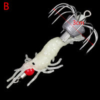 Sjqgqx 1ชิ้นเหยื่อตกปลาหมึกเรืองแสงพร้อมตะขอปลาหมึกรูปกุ้งด้ามไม้เรืองแสงเหยื่อตกปลา