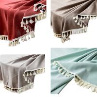 Nordic Style Tassels Round Tablecloth Plain Solid Color Dust-Proof Water Resistant Faux Cotton Linen Kitchen Dinning Table Cover