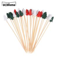 100PCS Christmas Tree Bamboo Fruit Sticks Cocktail Decoration Picks Salad Buffet Toothpicks Party Supply Sandwich Decor For Kid