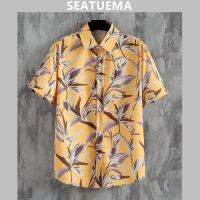 SEATUEMA ชุดชายหาดสไตล์ฮาวายผู้ชาย,แห้งเร็วหลวมเสื้อลำลองแขนสั้นเสื้อเชิ้ตลายดอก