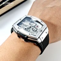 【HOT】 MEGIR  amp; RUIMAS Watches for Men Tonneau Chronograph Wristwatch with Date 24-hour 3atm