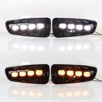 Lampu Jalan กลางวัน DRL LED 1คู่พร้อมไฟเลี้ยวไฟตัดหมอกสีเหลืองสำหรับ F150 Ford Raptor SVT 2009 2010 2011 2012 2013 2014